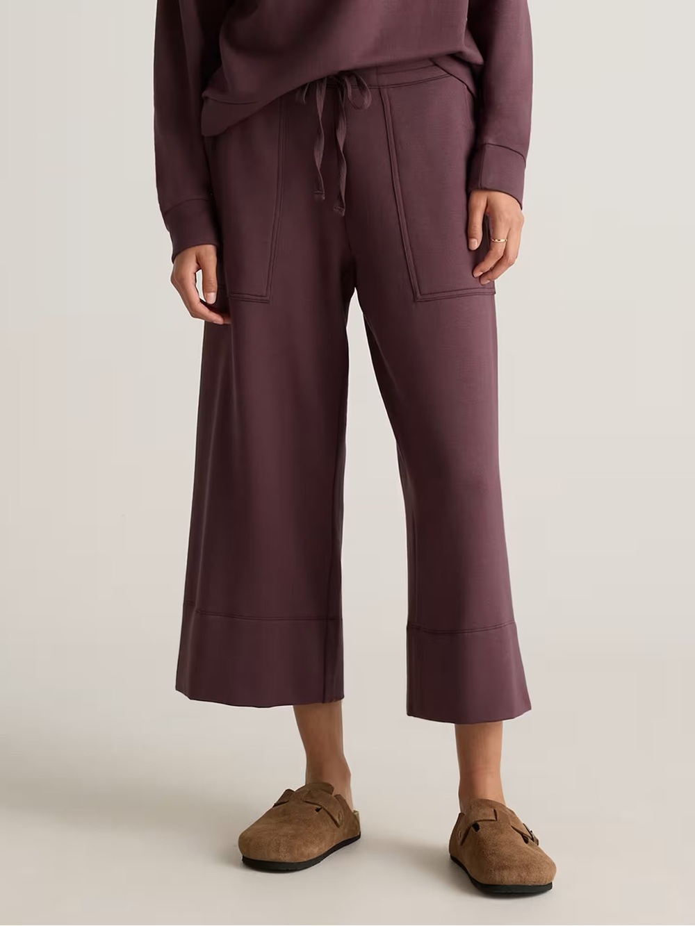 Quince SuperSoft Fleece Cropped Wide Leg Pants Size Medium